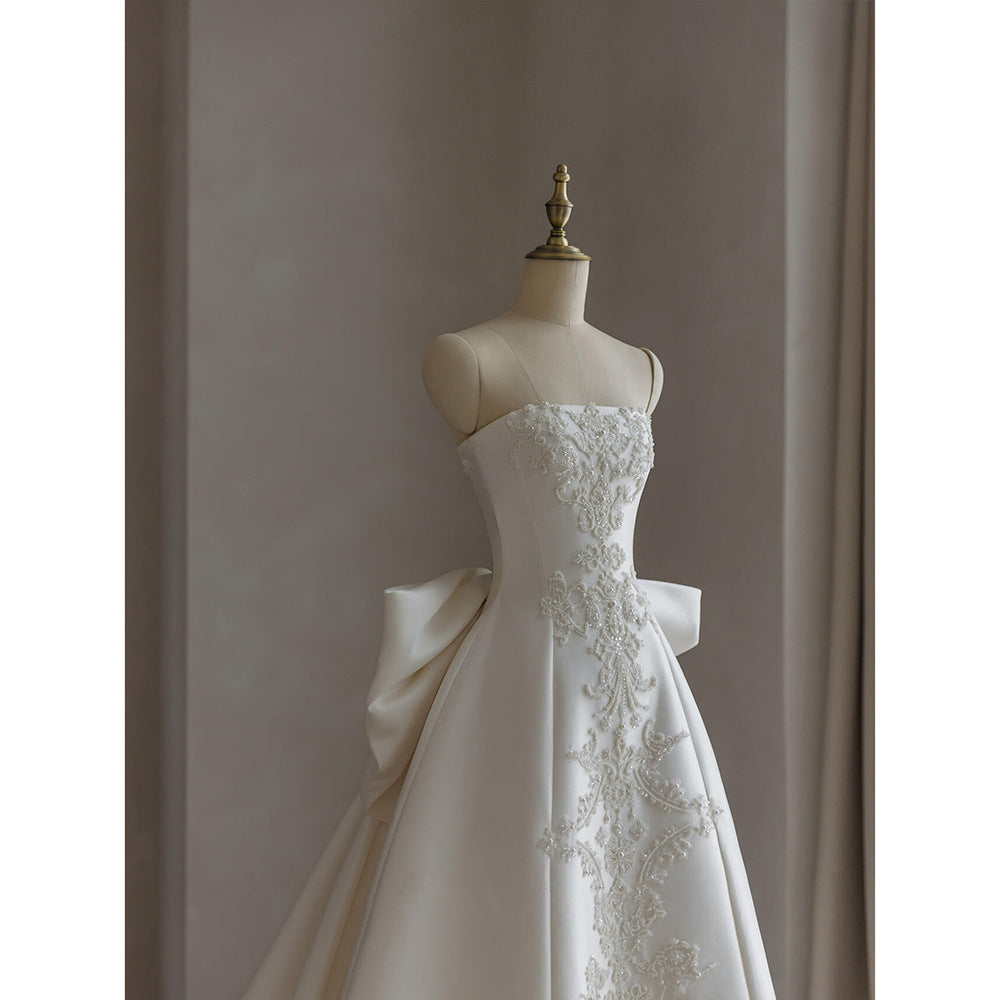 Dreamy Bridal French Strapless Satin Wedding Dress
