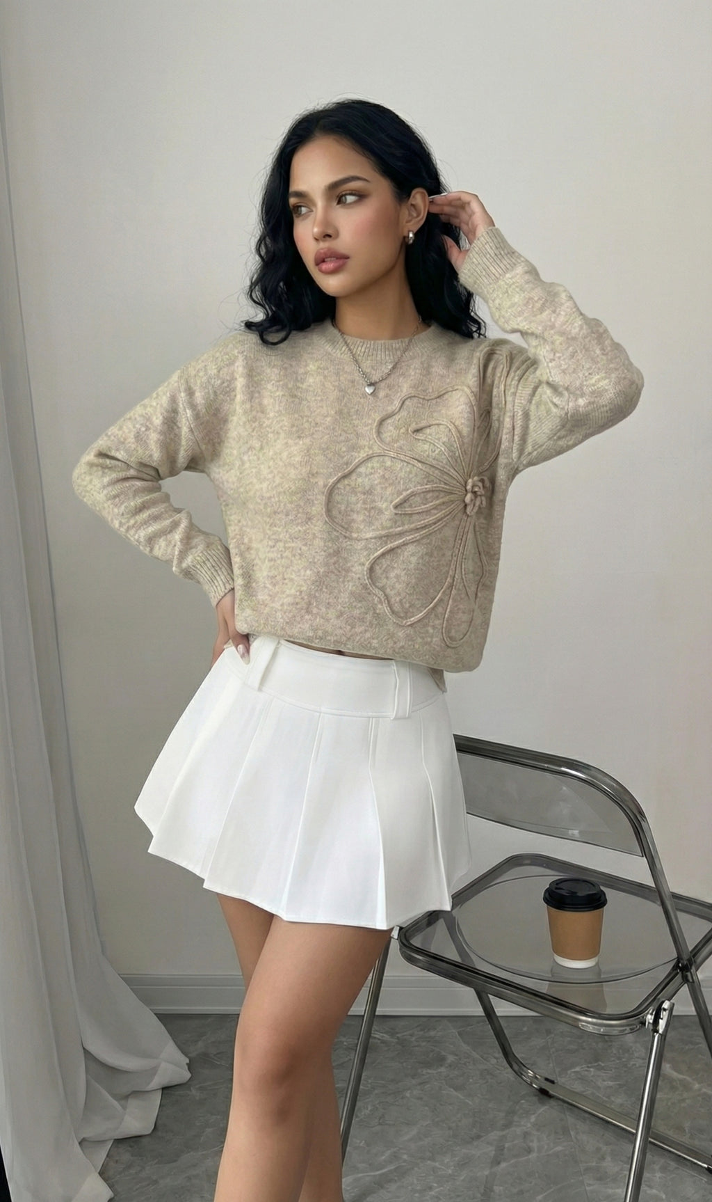 Floral Pattern Knitted Sweater