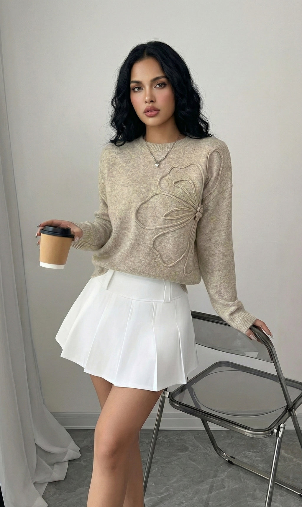Floral Pattern Knitted Sweater