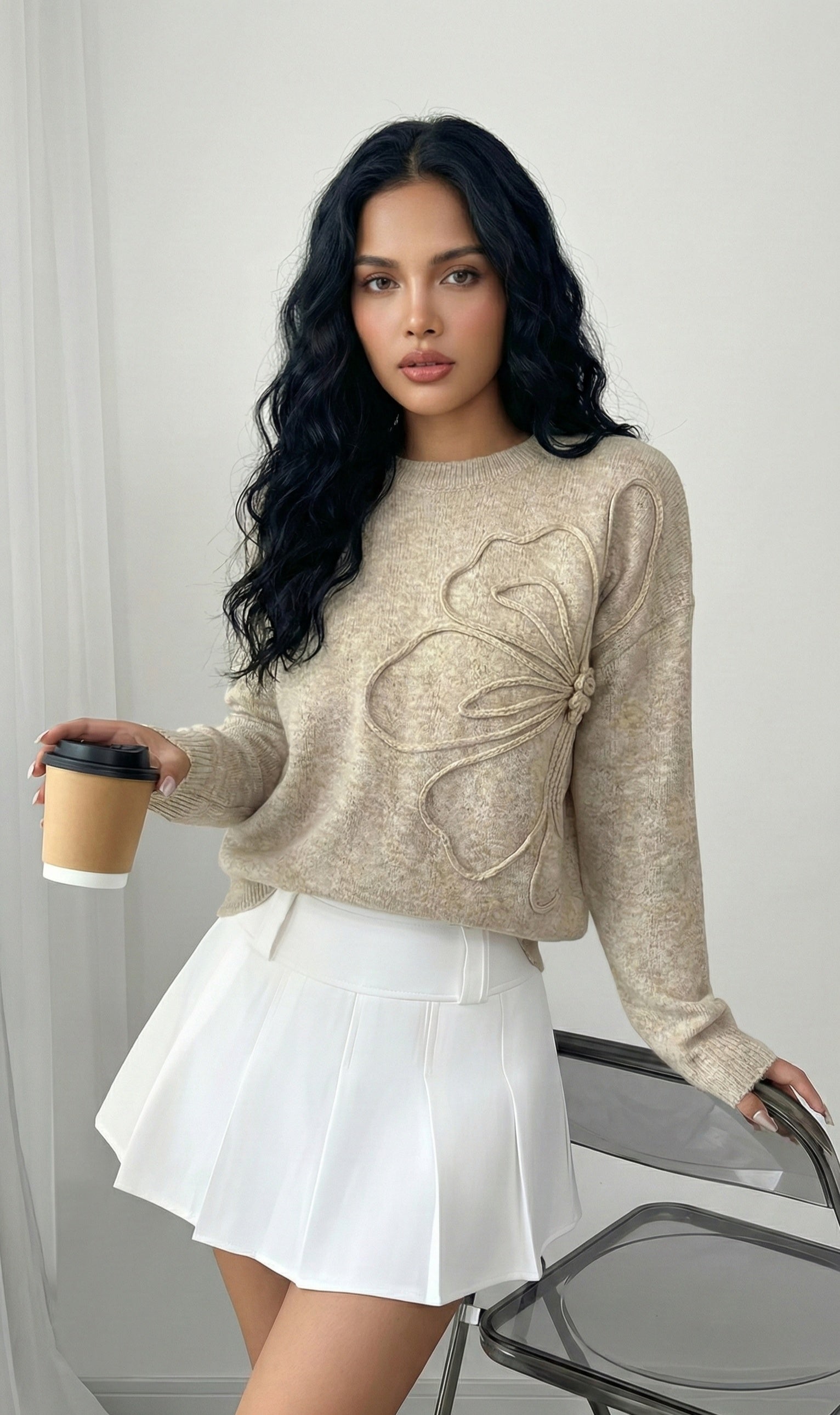 Floral Pattern Knitted Sweater