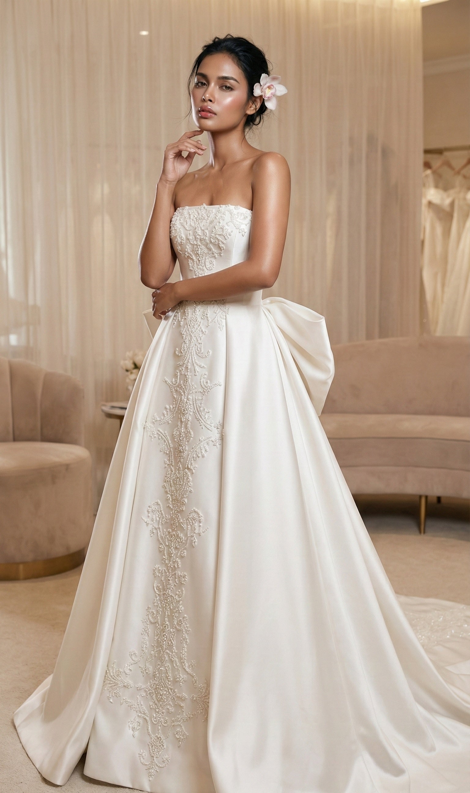 Dreamy Bridal French Strapless Satin Wedding Dress