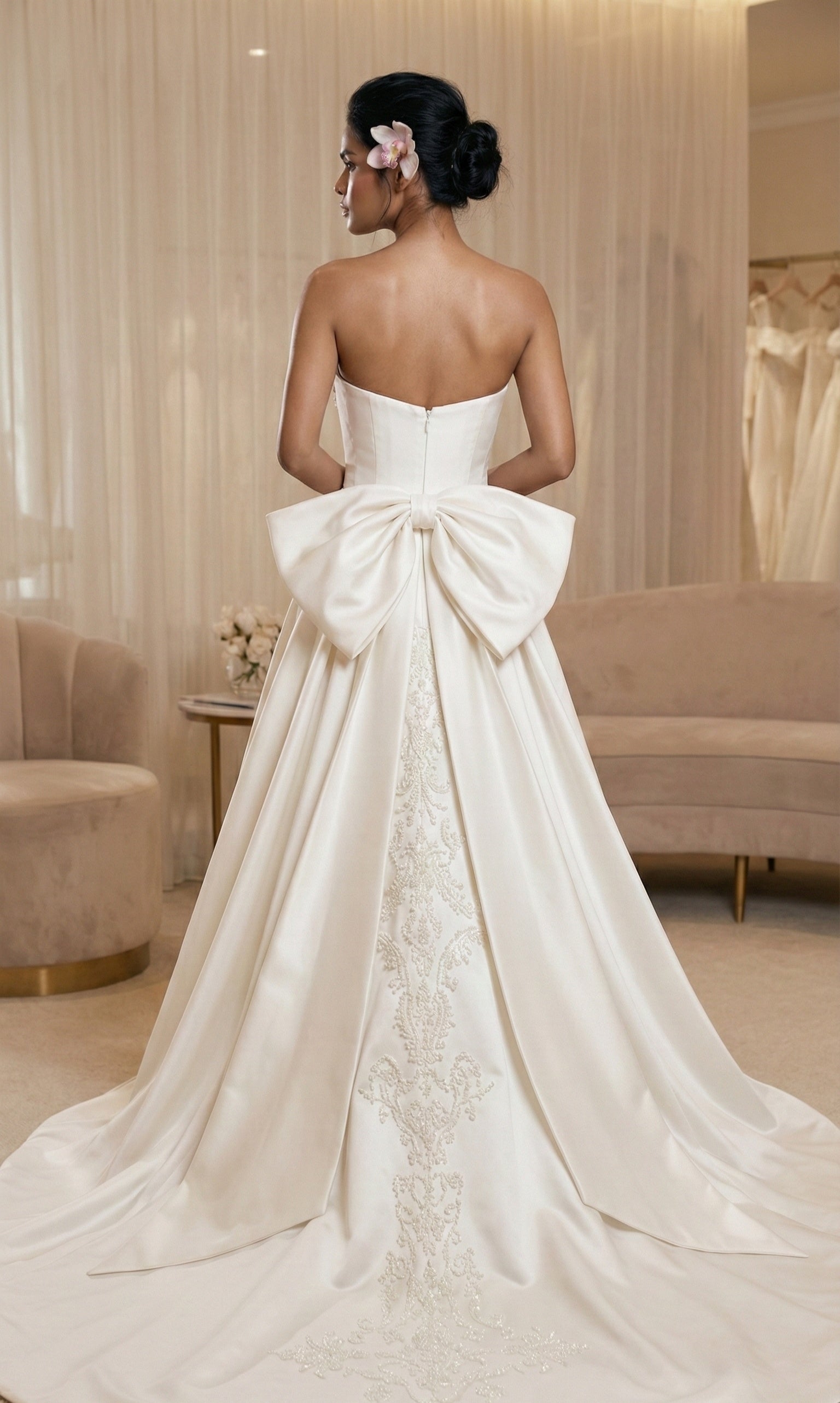 Dreamy Bridal French Strapless Satin Wedding Dress