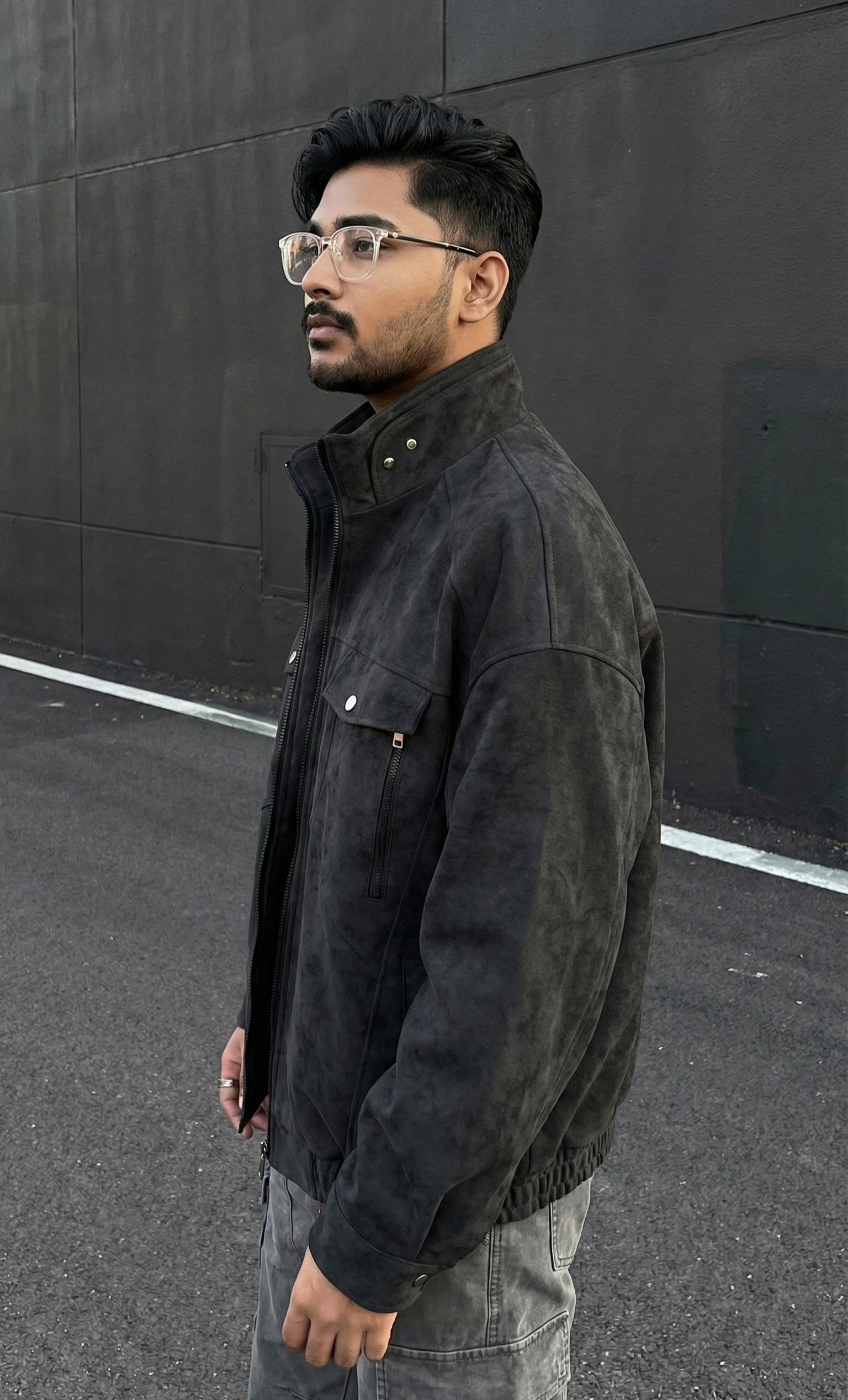 Premium PU Leather Jacket Stand Collar Workwear Style